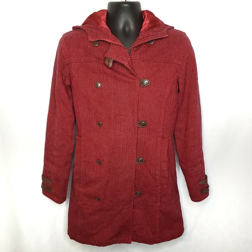 Women's Columbia Hooded XCO Wool Blend Red and Black Jacket Small